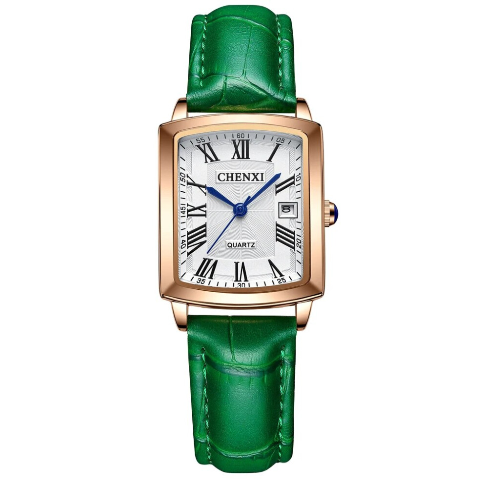 (Green RoseGold) CHENXI Women Watch  Top Luxury Brand Leather Strap Ladies Quartz Wristwatch