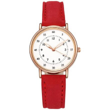 (Red) Women's Simple Vintage Watches for Women Dial Wristwatch Leather Strap