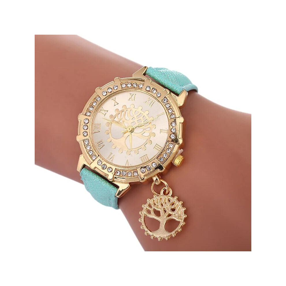 Photos - Wrist Watch  Fashion Women Watch Tree of Life Watches for Women Casual Leather Band(Lake Blue)