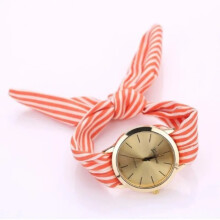 (Orange) Stripe Floral Cloth Quartz Dial Watch Products Women Wristwatch
