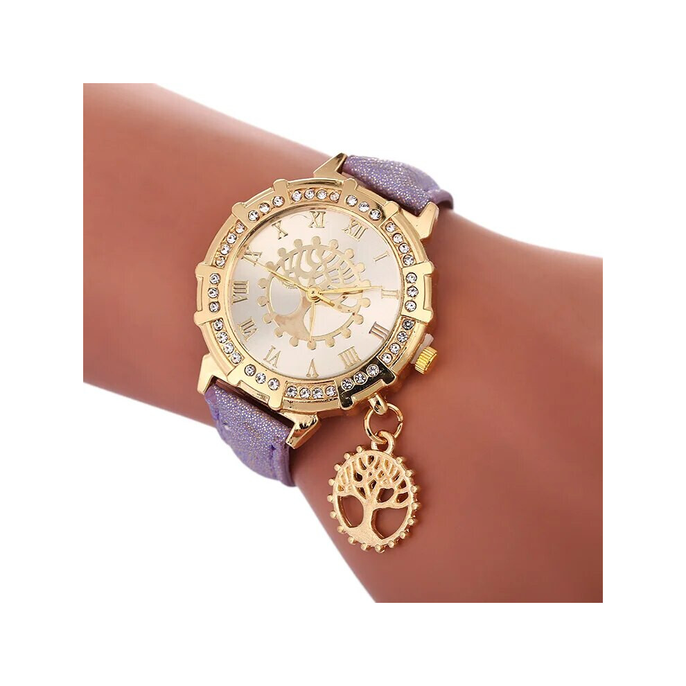 (Purple) Fashion Women Watch Tree of Life Watches for Women Casual Leather Band-image-OPC-PFH5HKP-NEW