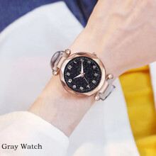 (Gray watch) Women Diamond Watch Starry Square Dial Watches Set Ladies Leather Band
