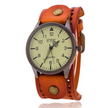(Orange) Vintage Cow Leather Watch High Quality Antique Women Wrist Watch Luxury