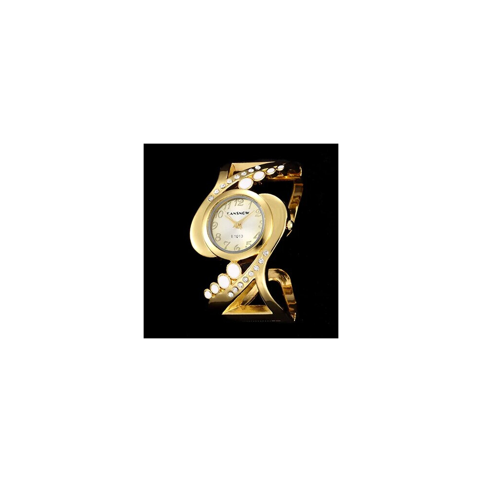 (Gld) Women Bangle Watches Top Brand Luxury Woman Gold Silver Rhinestone Watch