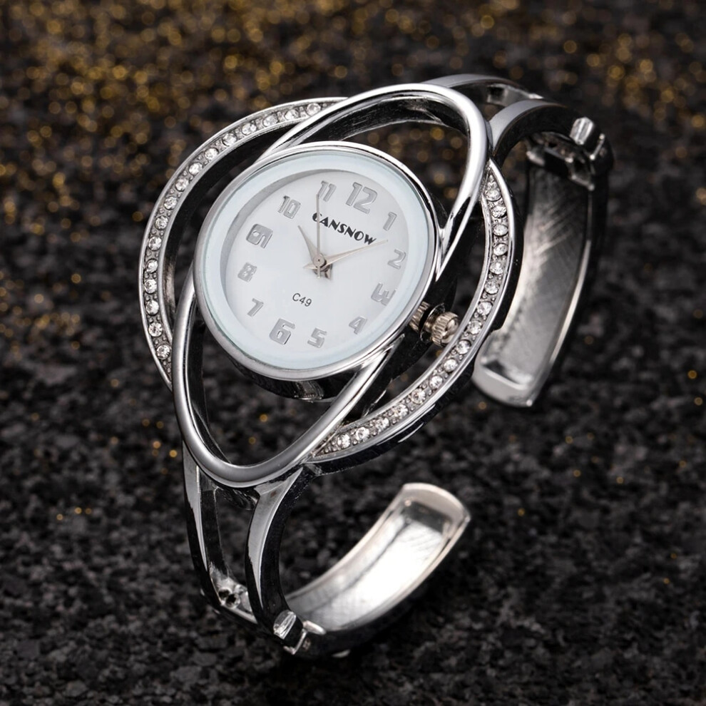 (Silver White) CANSNOW Relogio Feminino Fashion Gold Watch Women Bangle Watches Luxury