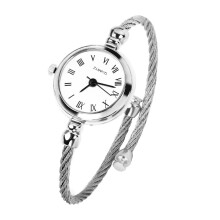 (Silver White) Luxury Gold Bangle Watches Stainless Steel Retro Ladies Quartz Wristwatches