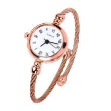 (Rose Gold White) Luxury Gold Bangle Watches Stainless Steel Retro Ladies Quartz Wristwatches