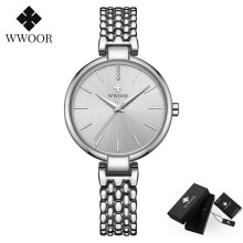 (White) WWOOR Fashion Womens Watches Gold Watch stainless steel Casual Quartz