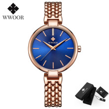 (Rose Blue) WWOOR Fashion Womens Watches Gold Watch stainless steel Casual Quartz