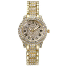 (Gold) Luxury Full Diamond Watch for Women Elegant Brand Quartz Steel Watches