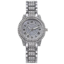 (Silver) Luxury Full Diamond Watch for Women Elegant Brand Quartz Steel Watches