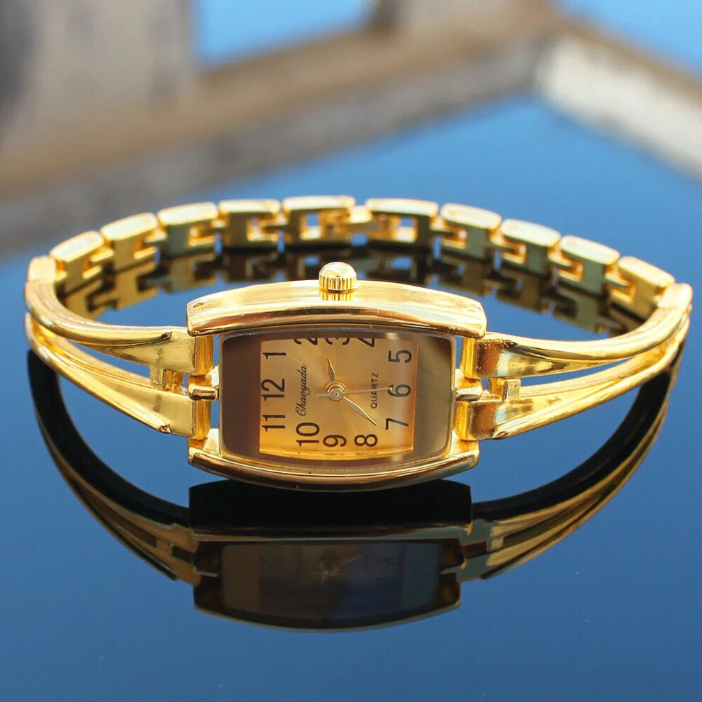 (Gold Gold) Chaoyada Luxury Lady Bangle Watch Thin Strap Silver Gold Rhinestone Watch