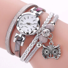 (grey) Women Watch With Owl Pendant Luxury Ladies Clock Fashion Quartz Watch
