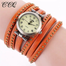(Orange) 8 Colors Vintage Cow Leather Watches Rivet Watch Women Dress Watches Quartz