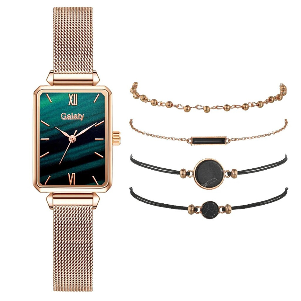 Photos - Wrist Watch  5pcs Set Fashion Watch For Women Square Leather Ladies Watches Quartz(5pcs Magnet Green)