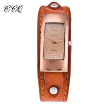 (orange) CCQ Brand Vintage Genuine Cow Leather Watch Fashion Luxury Casual Women