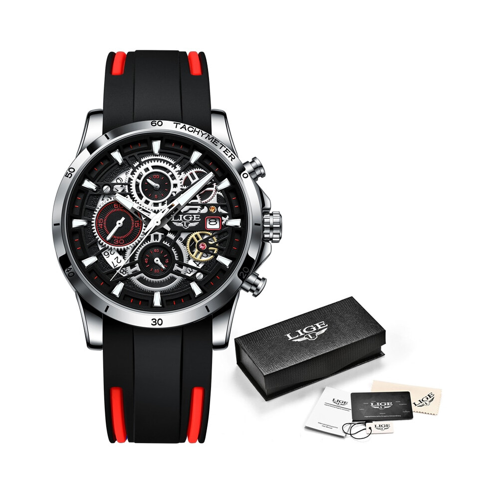 (Silicone silver red) LIGE Fashion Gold Watch Women Top Brand Luxury Sport Quartz Wrist Watch-image-OPC-PFH5MVM-NEW