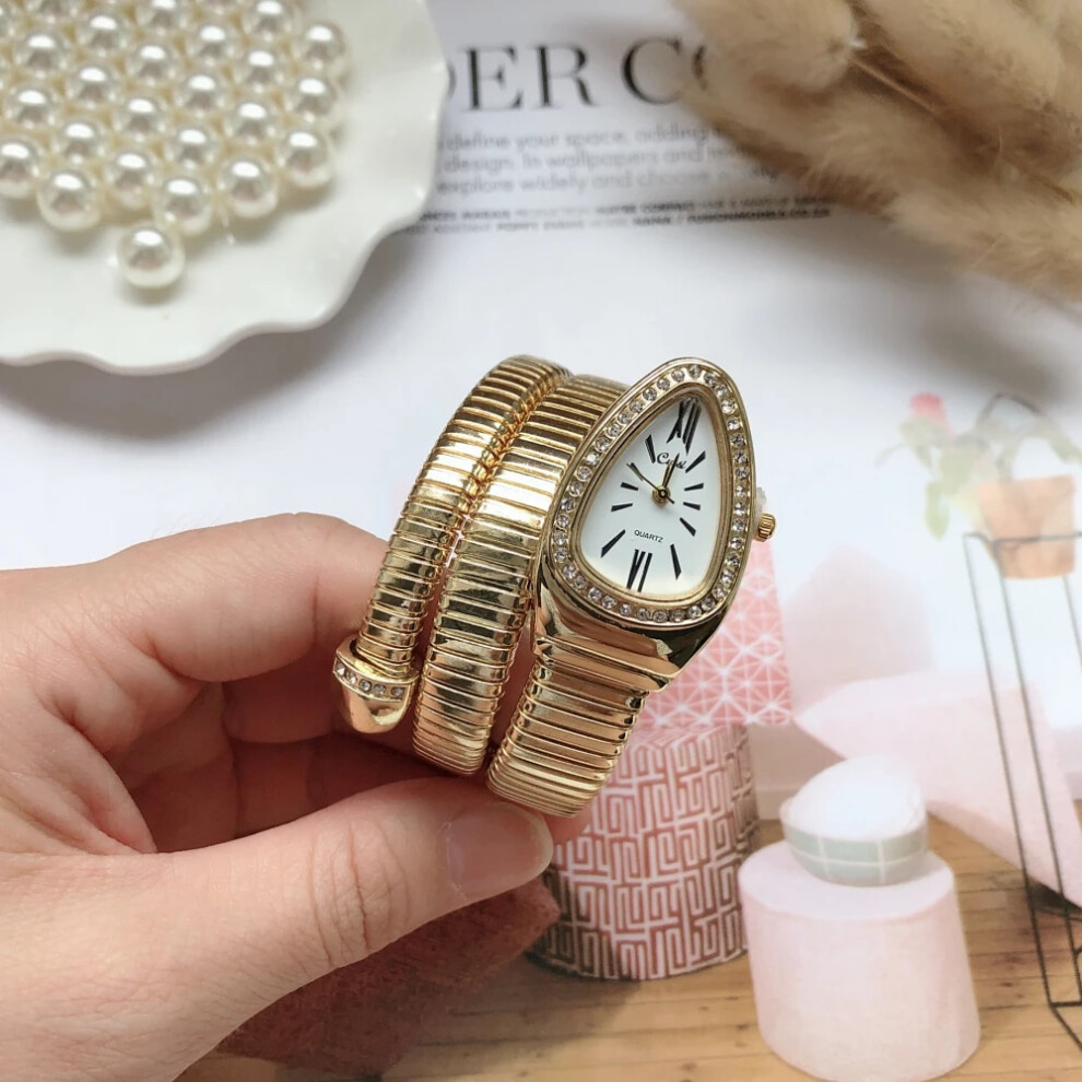 Aihontai (Gdwt) New Women Luxury Brand Watch Snake Quartz Ladies Watch Diamond Wristwatch Gold
