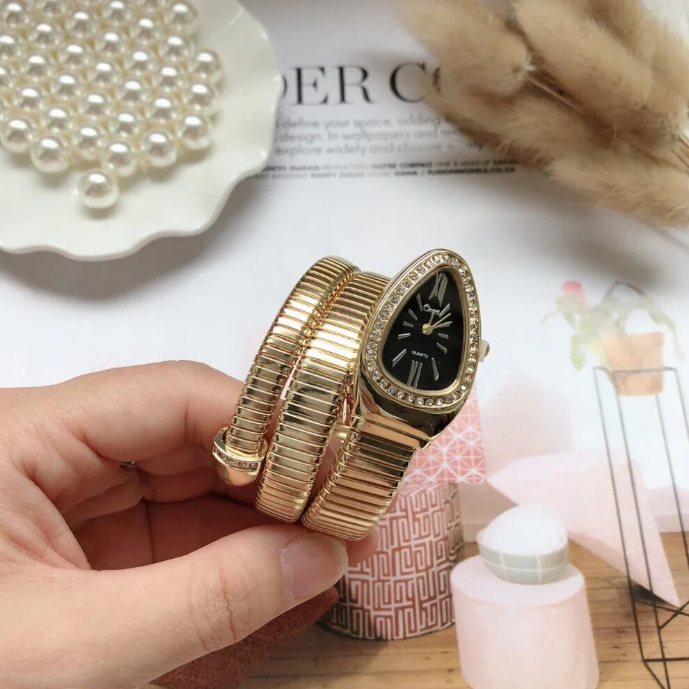 Aihontai (Gdbk) New Women Luxury Brand Watch Snake Quartz Ladies Watch Diamond Wristwatch Gold