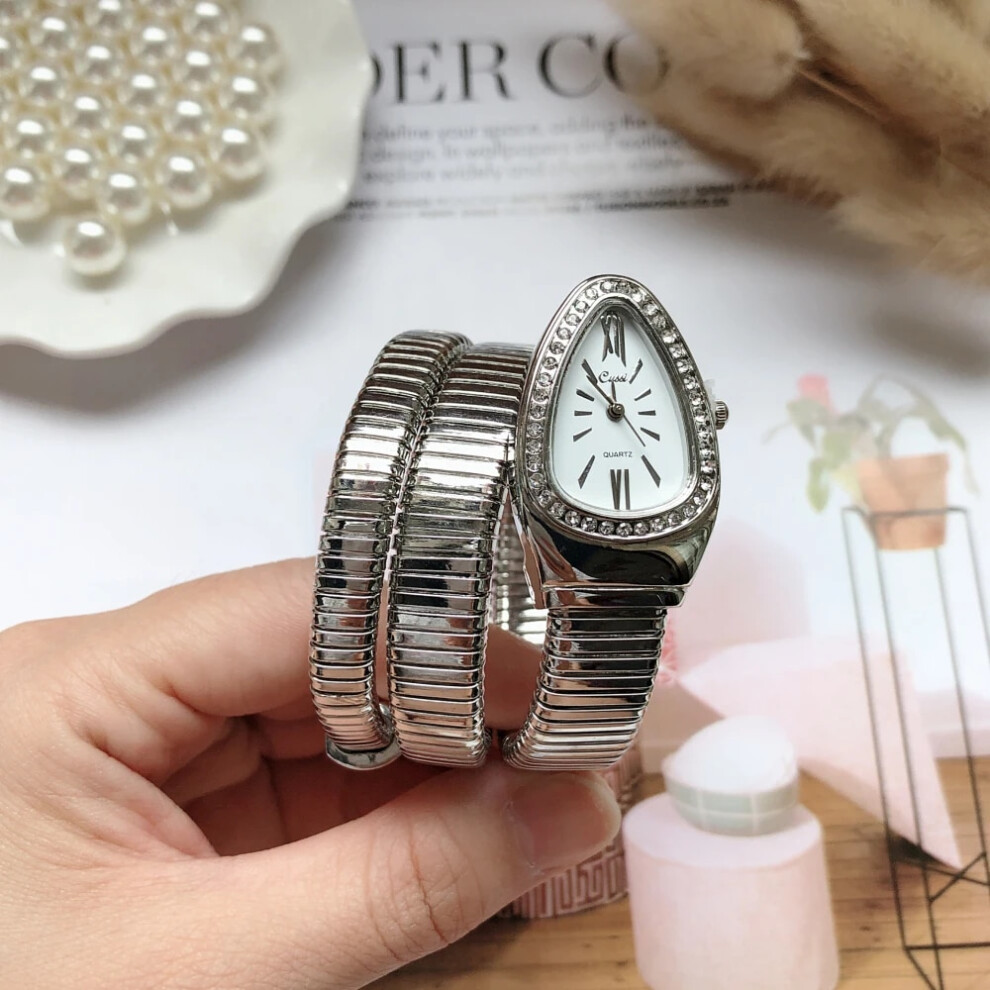 Photos - Wrist Watch (WT) New Women Luxury Brand Watch Snake Quartz Ladies Gold Watch Diamond Wristwatch