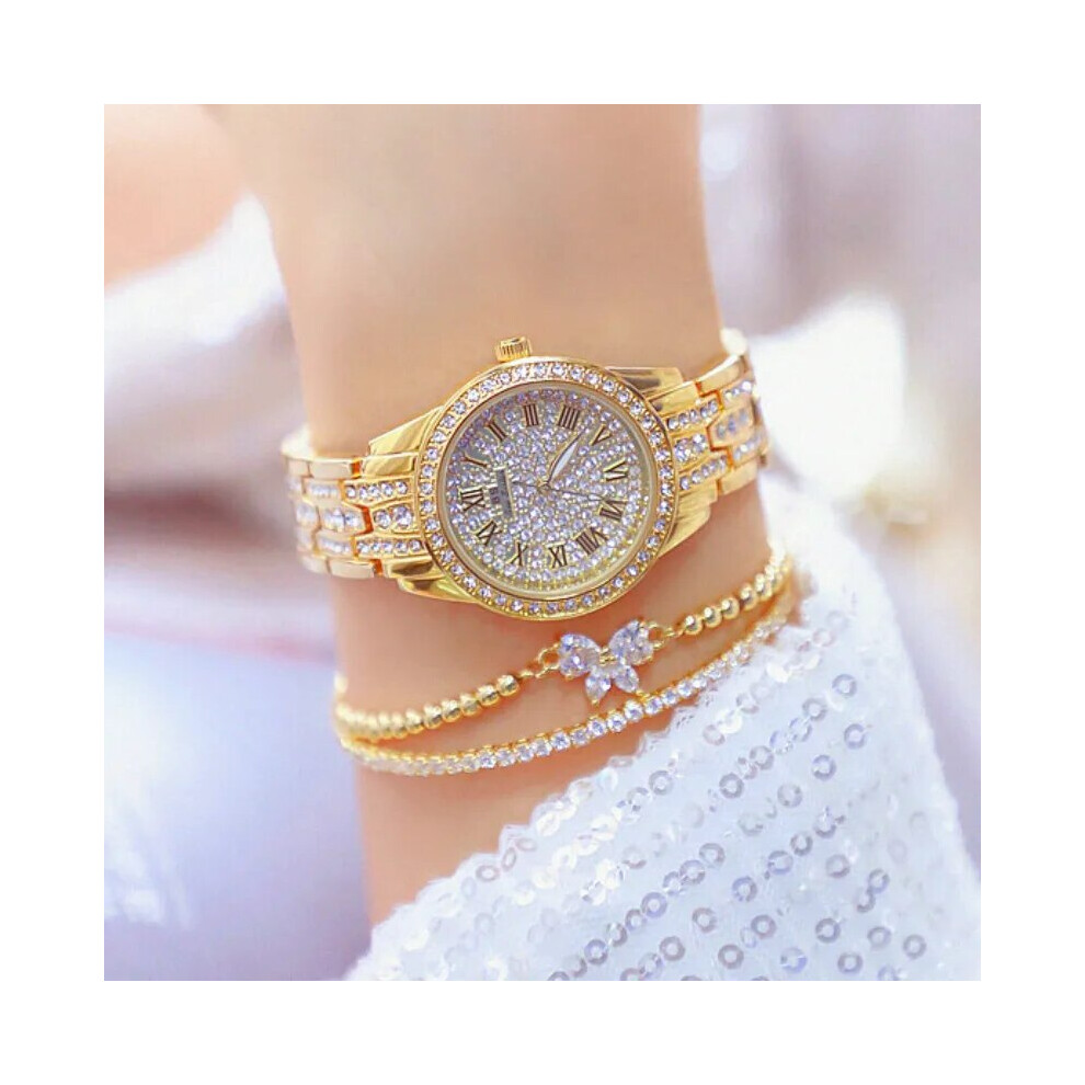 Aihontai (Gold With 1 Bracelet) Diamond Women Watch Rhinestone Ladies Silver Watches Clock Wristwatch Silver,Gold