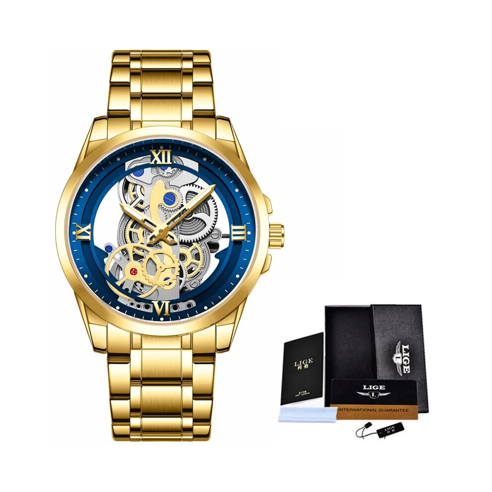 (gold blue) LIGE 2023 Women Watch Fashion Gold Quartz Watch Top Brand Luxury Waterproof-image-OPC-PFH5N56-NEW