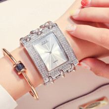 (White-White) G&D New Casual Fashion Women Watch For Three Chain Stainless Steel Diamond
