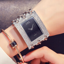 (White-Black) G&D New Casual Fashion Women Watch For Three Chain Stainless Steel Diamond