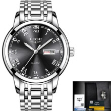 (silver black) 2023 LIGE Fashion Ladies Watch Brand Ladies Creative Steel Women Watches