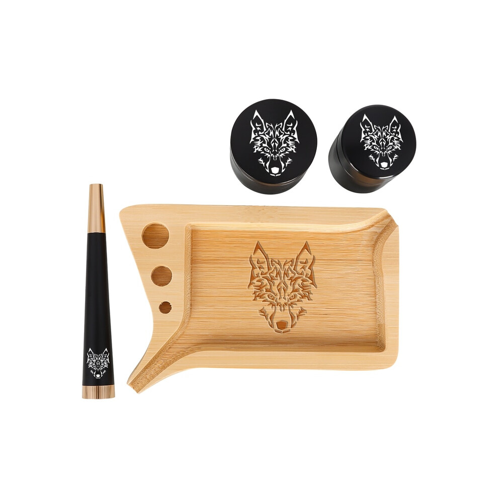 (wolf) Zinc Alloy Crusher +Bamboo Wood Rolling Tray+Removable Metal With Filter