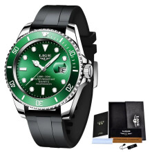 (Silicone green) LIGE Fashion Diver Watch Women Top Brand Luxury Women Watch Creative Steel
