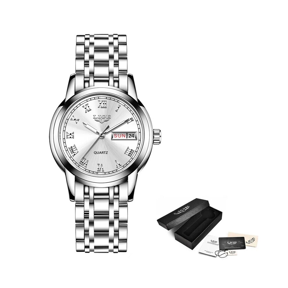 (silver white) LIGE Women Watches Luxury Stainless Steel Watch for Women Fashion Casual