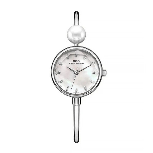 (Bangle Watch Silver) Elegant Silver Women Watch Luxury Diamond Hand Clock Female Waterproof