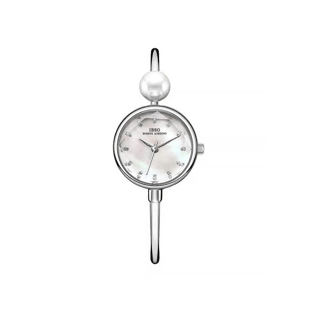 (Bangle Watch Silver) Elegant Silver Women Watch Luxury Diamond Hand Clock Female Waterproof