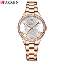 (Rose Gold White) CURREN Luxury Women Rose Gold Watch Fashion Ladies Quartz Waterproof Wristwatch