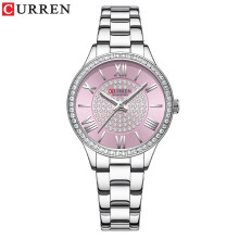(Silver Pink) CURREN Luxury Women Rose Gold Watch Fashion Ladies Quartz Waterproof Wristwatch