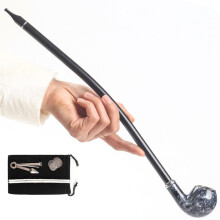 (with 4 tools) 1pcs Long Black Churchwarden Tobacco Pipe 40cm With Gift Box H702 Smoking
