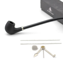 (Black with 3 tools) 1pcs Long Black Churchwarden Tobacco Pipe 40cm With Gift Box H702 Smoking