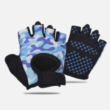 (Camo Blue, L) Outdoor Sports Cycling Half Finger Gloves For Boys Girls, Antislip Breathable
