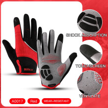 (Red, XL) Cycling Anti-slip Full Finger Bicycle Gloves Touchscreen Shock-Absorbing