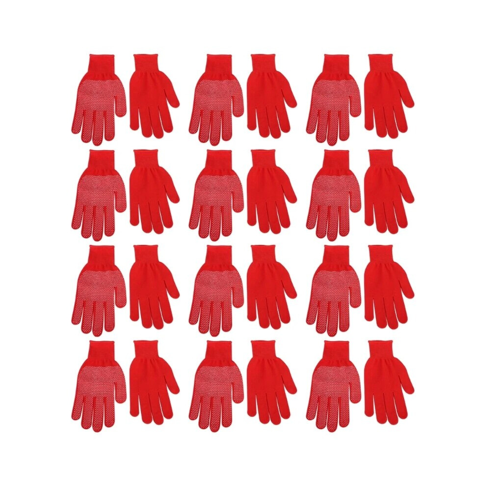 (Red) 12 Pair Gloves With Rubber Dots, Single Sided Pvc Dotted Working Gloves, 9049134258995