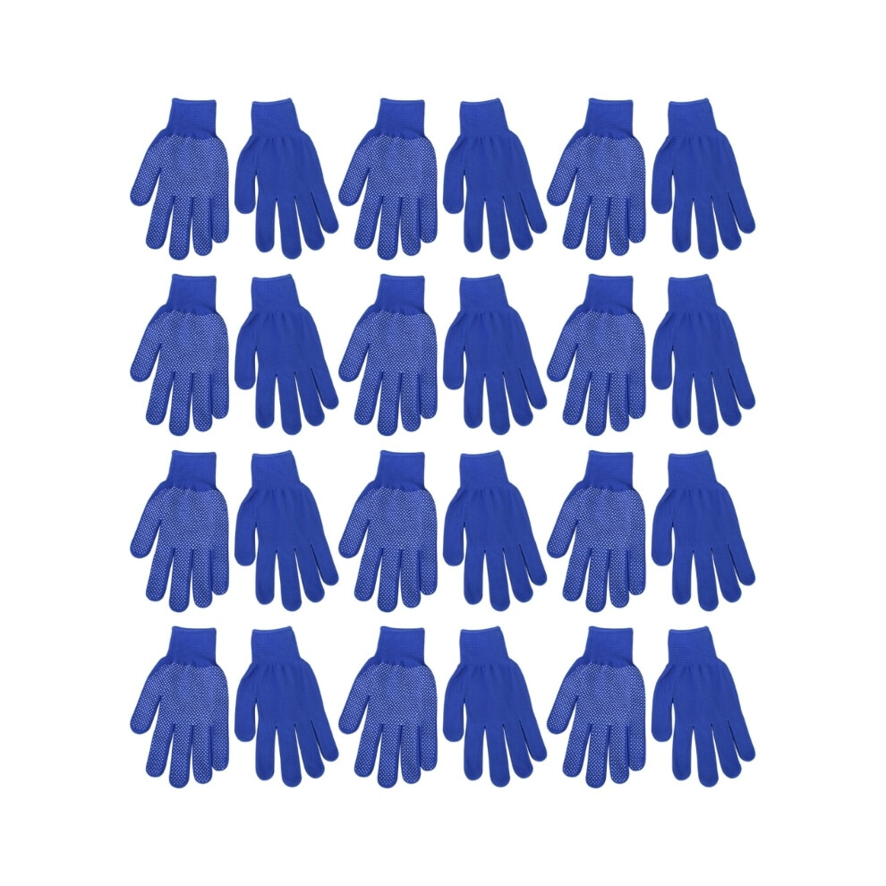 (Blue) 12 Pair Gloves With Rubber Dots, Single Sided Pvc Dotted Working Gloves, 9049134258971