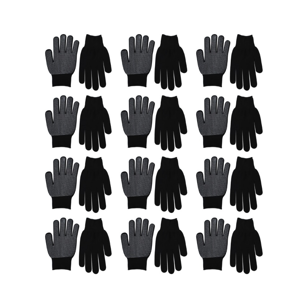 (Black) 12 Pair Gloves With Rubber Dots, Single Sided Pvc Dotted Working Gloves, 9049134258964