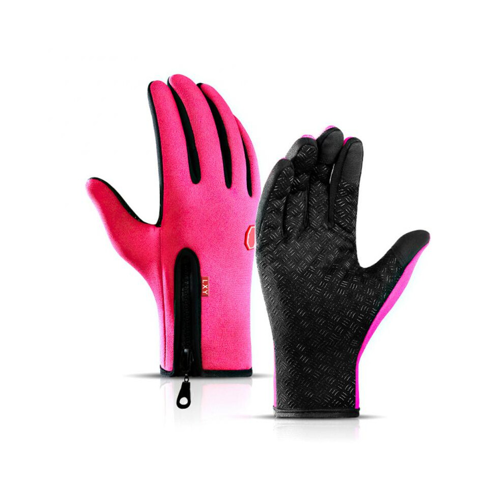 (Pink, L) Winter Thermal Cycling Gloves Bicycle Warm Touchscreen Full Finger Gloves