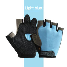 (Light Blue, S) Gloves Half Finger Gloves Anti-Slip Anti-sweat Gym Fitness Fishing Cycling