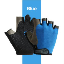 (Blue, M) Gloves Half Finger Gloves Anti-Slip Anti-sweat Gym Fitness Fishing Cycling