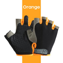 (Orange, M) Gloves Half Finger Gloves Anti-Slip Anti-sweat Gym Fitness Fishing Cycling