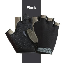 (Black, XL) Gloves Half Finger Gloves Anti-Slip Anti-sweat Gym Fitness Fishing Cycling
