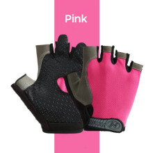 (Pink, XL) Gloves Half Finger Gloves Anti-Slip Anti-sweat Gym Fitness Fishing Cycling