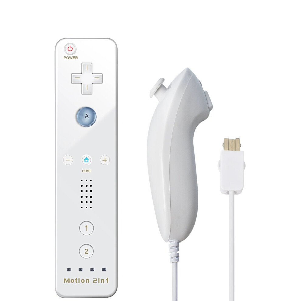 (White) For Nintendo Wii/Wii U Joystick 2 In 1 Wireless Nunchuck Remote Gamepad White 9085801735666